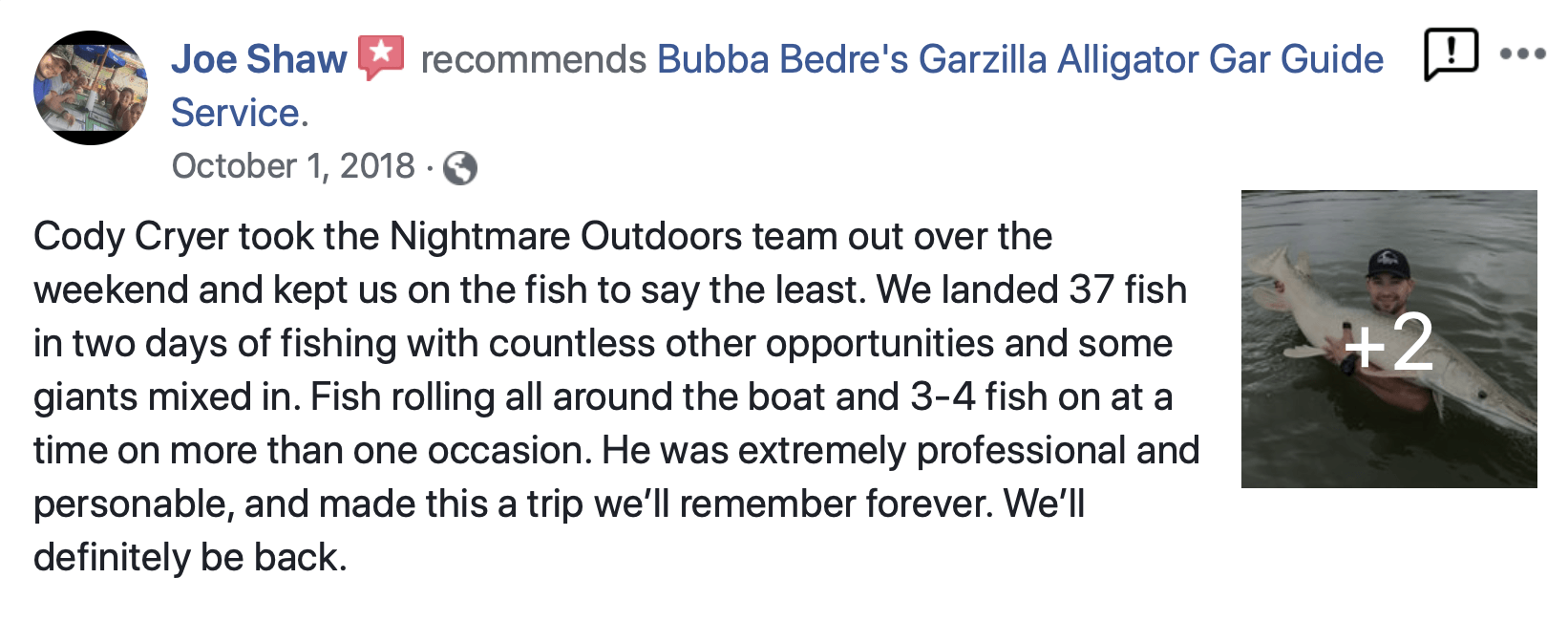 A social media post recommending 