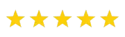 Five gold stars in a row on a white background