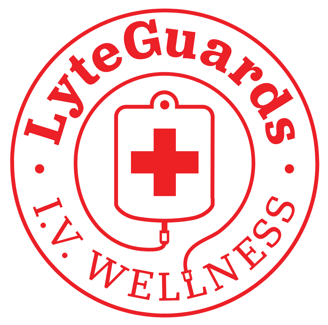 The logo for lyte guards iv wellness has a red cross on it.