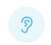 Blue ear icon inside a light blue circle on a white background