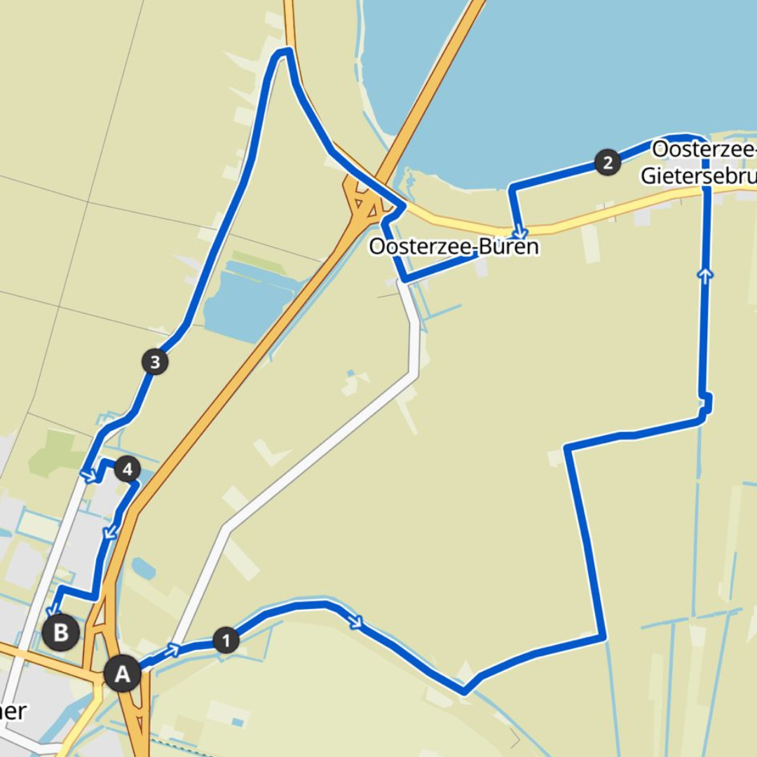 Route loop 15 kilometer Tjeukemeer