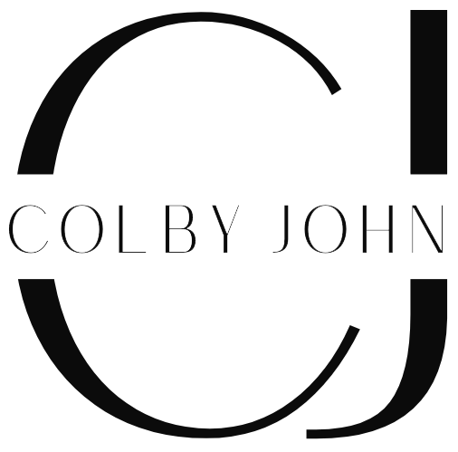A black and white logo for colby john
