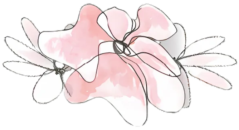 A black and white drawing of a purple flower on a white background.