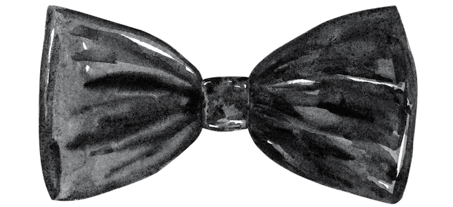 A black and white drawing of a bow tie on a white background.