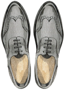 A drawing of a pair of shoes with heart shaped soles