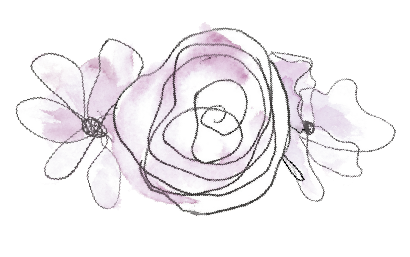 A drawing of two purple flowers on a white background.