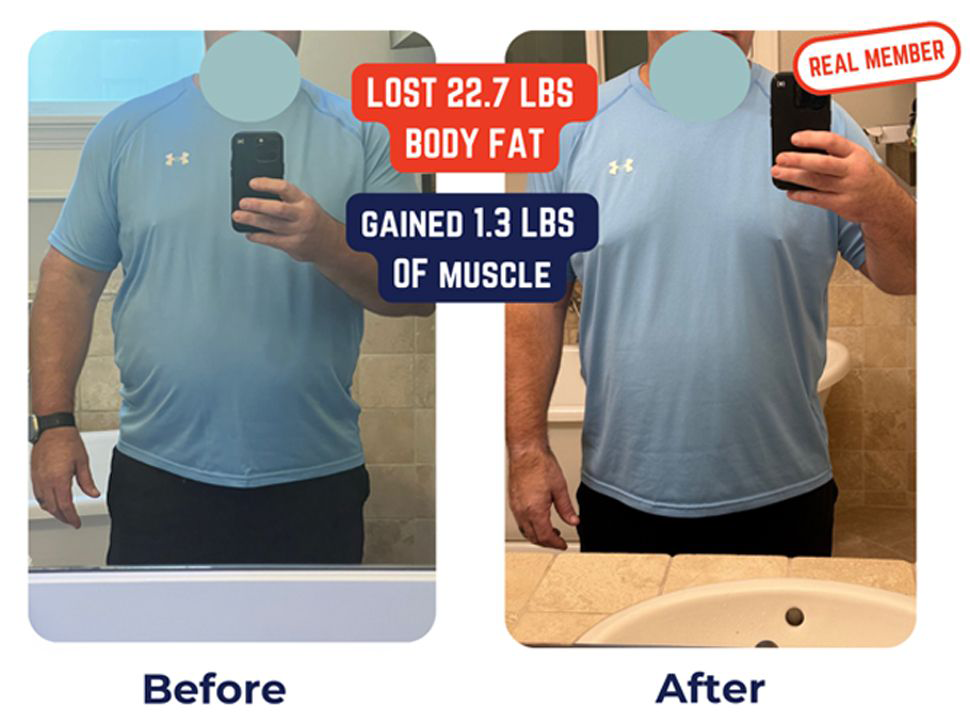 A man is taking a picture of himself in the mirror before and after losing weight.
