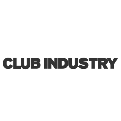 A black and white logo for club industry on a white background.