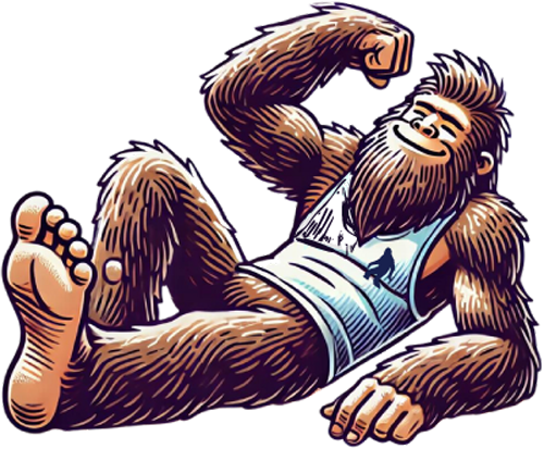 A gorilla with a beard is flexing his muscles while wearing a tank top.
