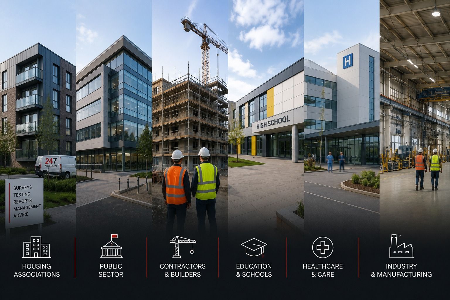 Range of organisations and property sectors supported by independent asbestos survey services