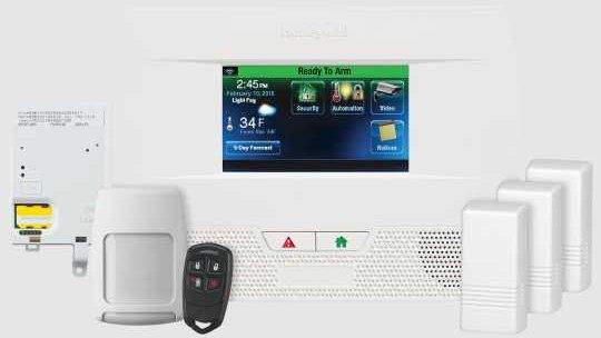 A security system with a monitor and a remote control