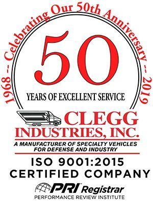 A 50th anniversary logo for clegg industries inc.