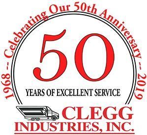 A 50th anniversary logo for clegg industries inc.