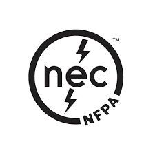 The nec nfpa logo is a black and white logo with a lightning bolt in a circle.