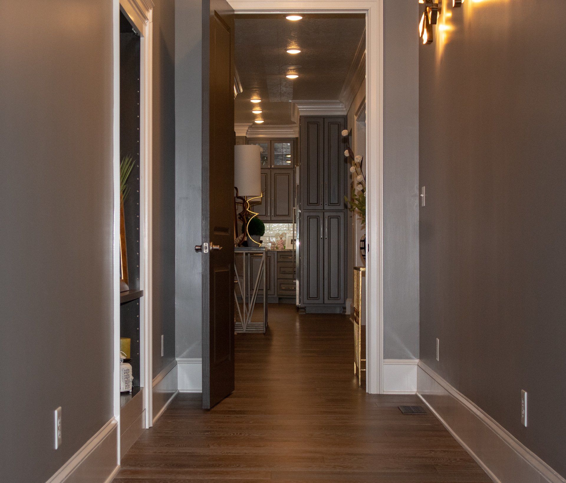 hallway remodel with new hardwood flooring and trim