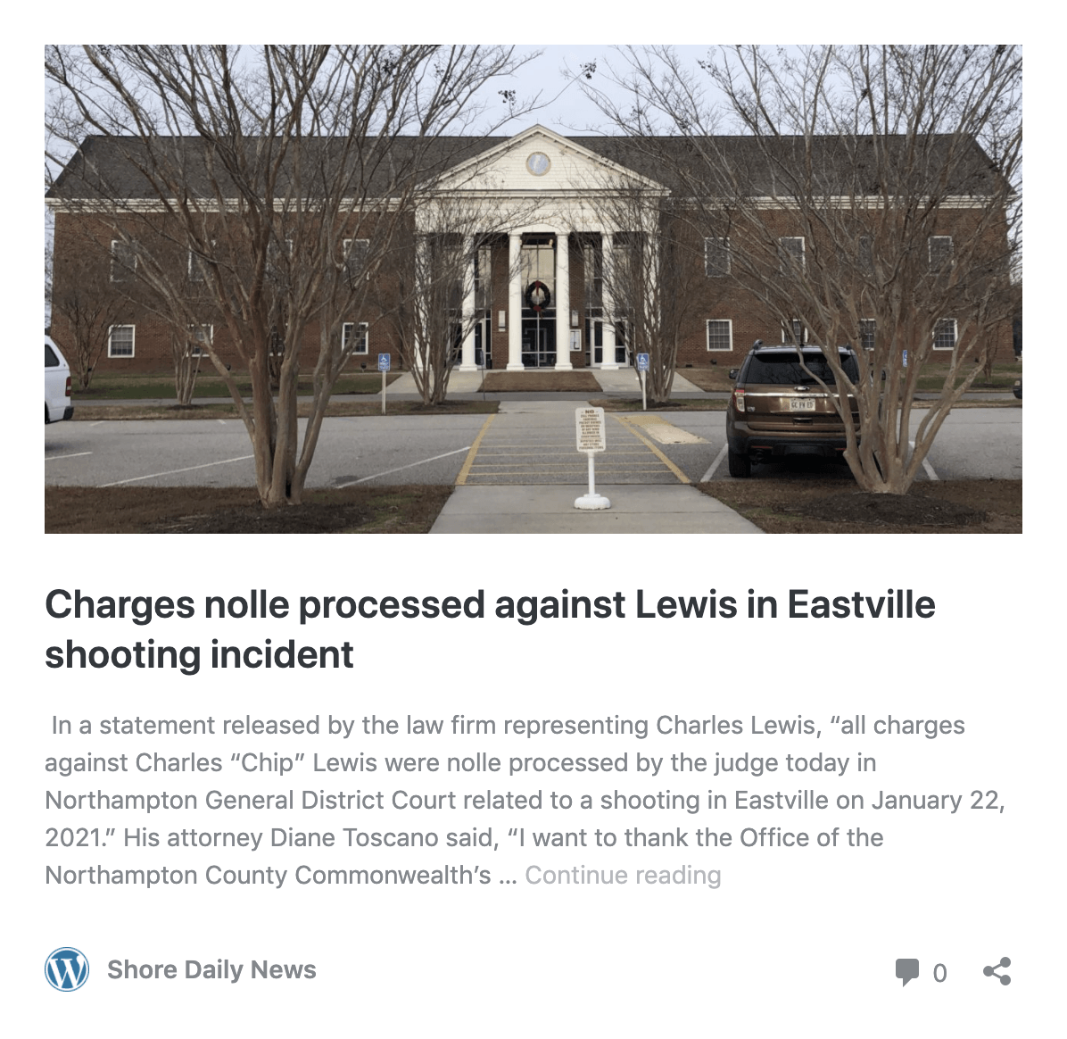 Charges nolle processed against Lewis in Eastville shooting incident