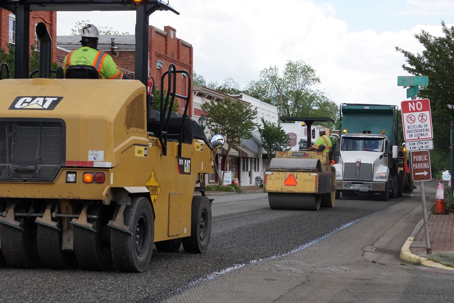 Downtown main street chip seal being rolled