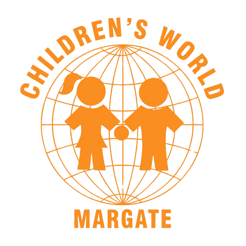 Orange logo: Children's World Margate, two children holding hands in front of a globe.