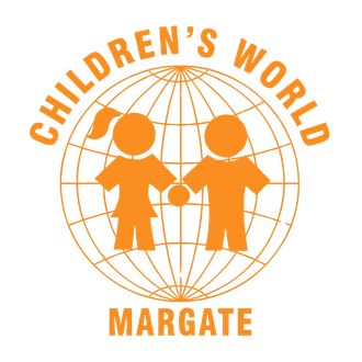 Orange logo: Children's World Margate, two children holding hands in front of a globe.
