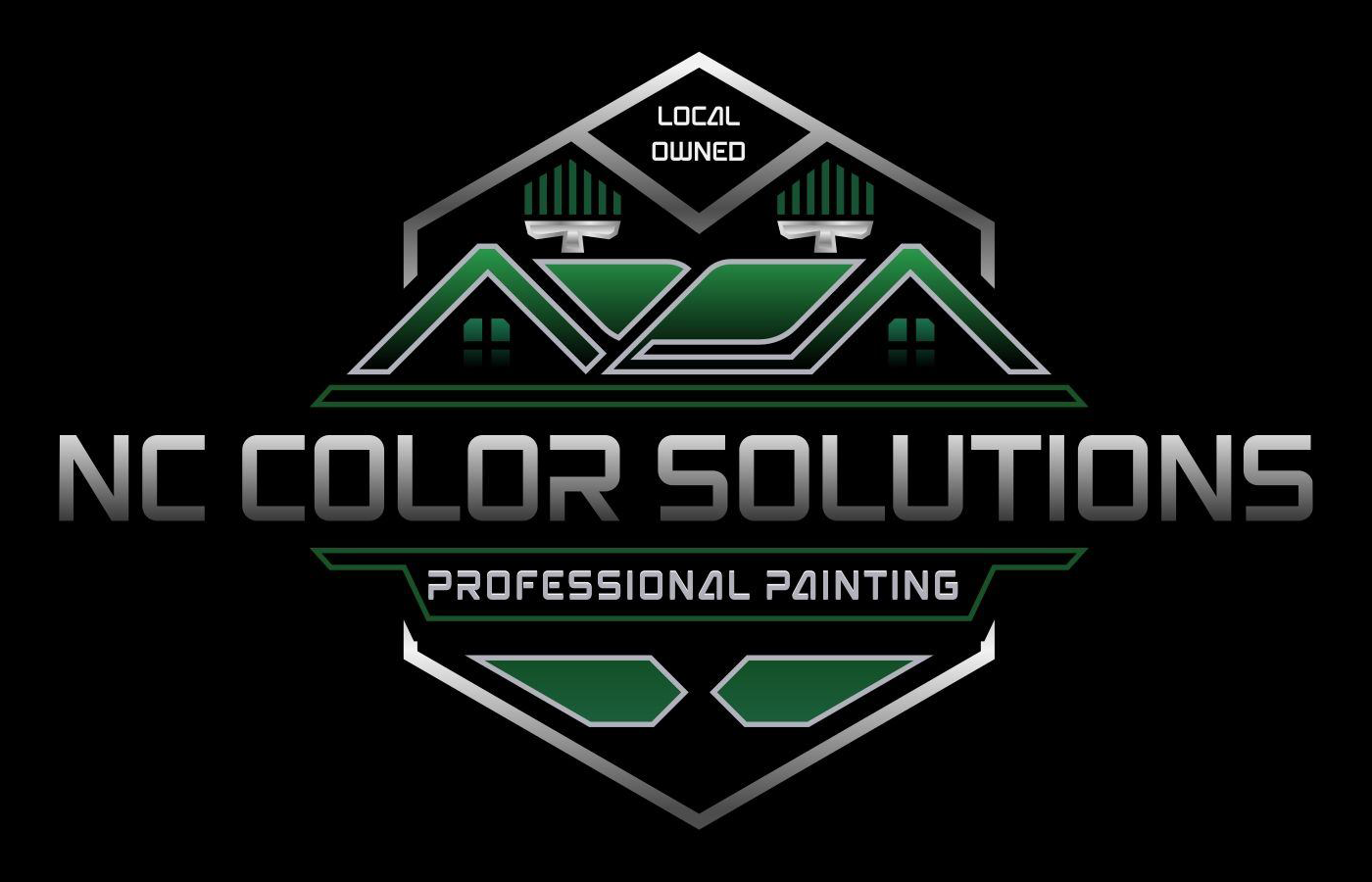 Logo for NC Color Solutions, a professional painting company, with a house icon and green/silver color scheme.