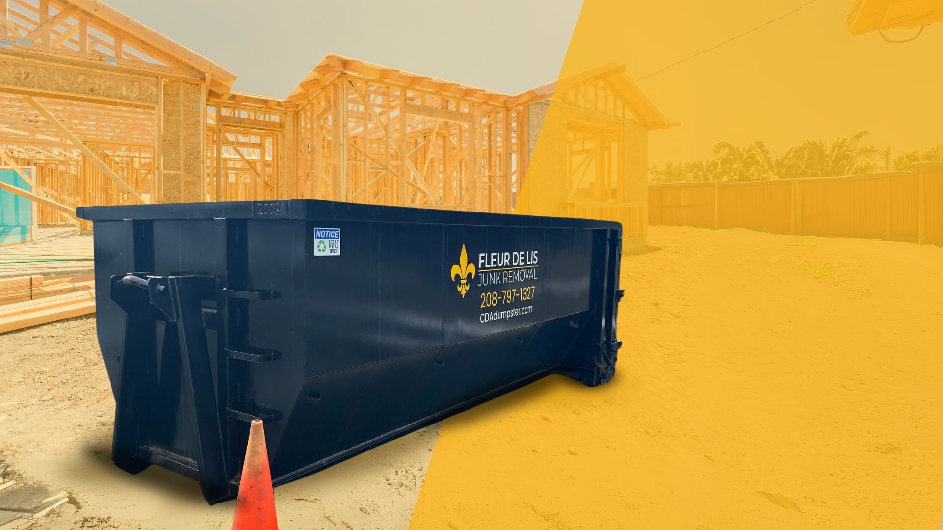 Dumpsters in front of a house