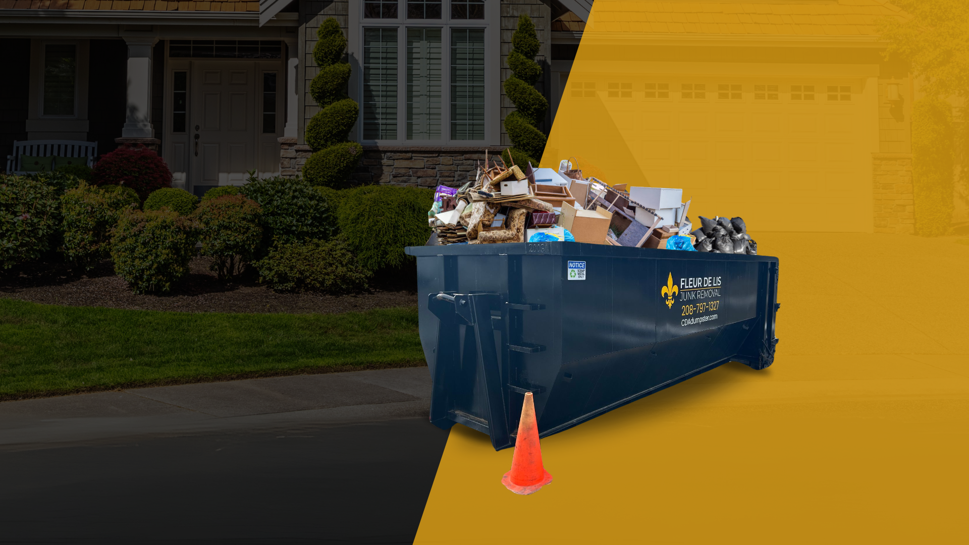 Dumpsters in front of a house