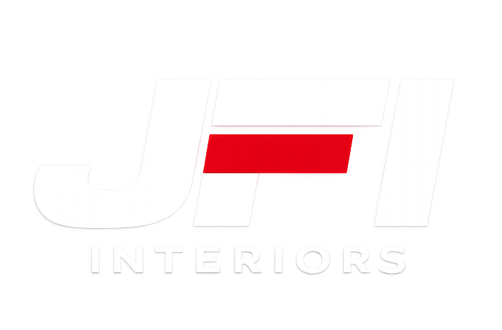 JFI Interiors logo: white letters JFI with a red horizontal bar, 