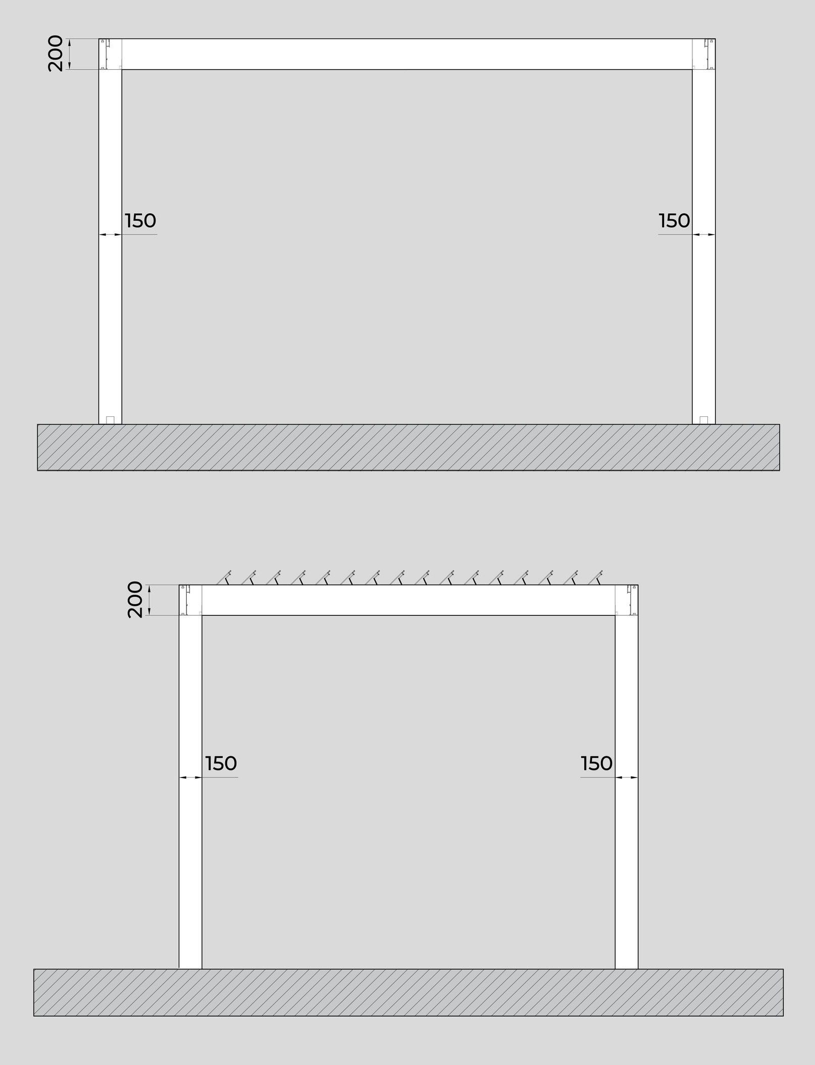 Un disegno di una porta con le misure su di essa