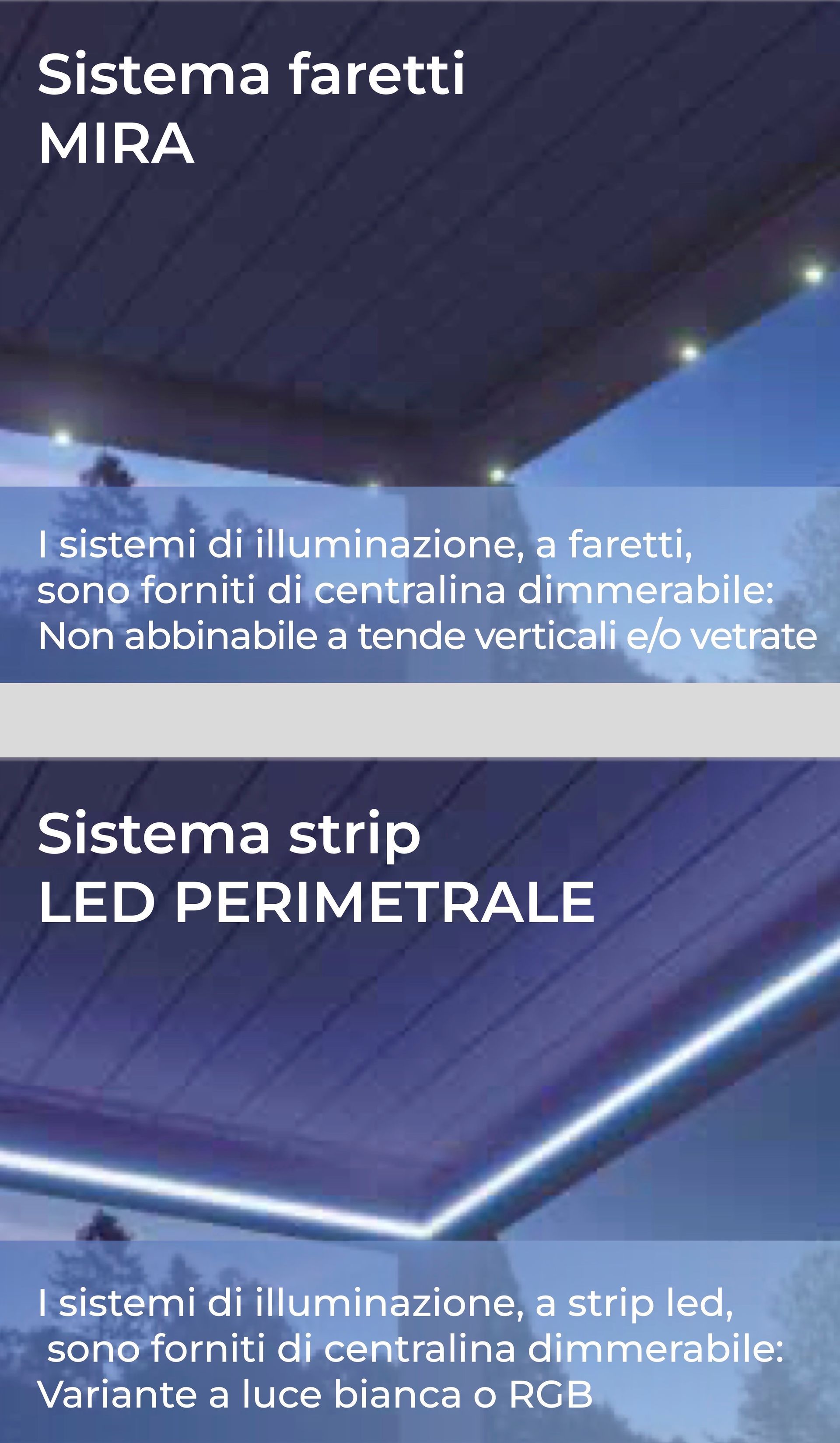 Un poster per il sistema faretti mira e il sistema strip led perimetrale