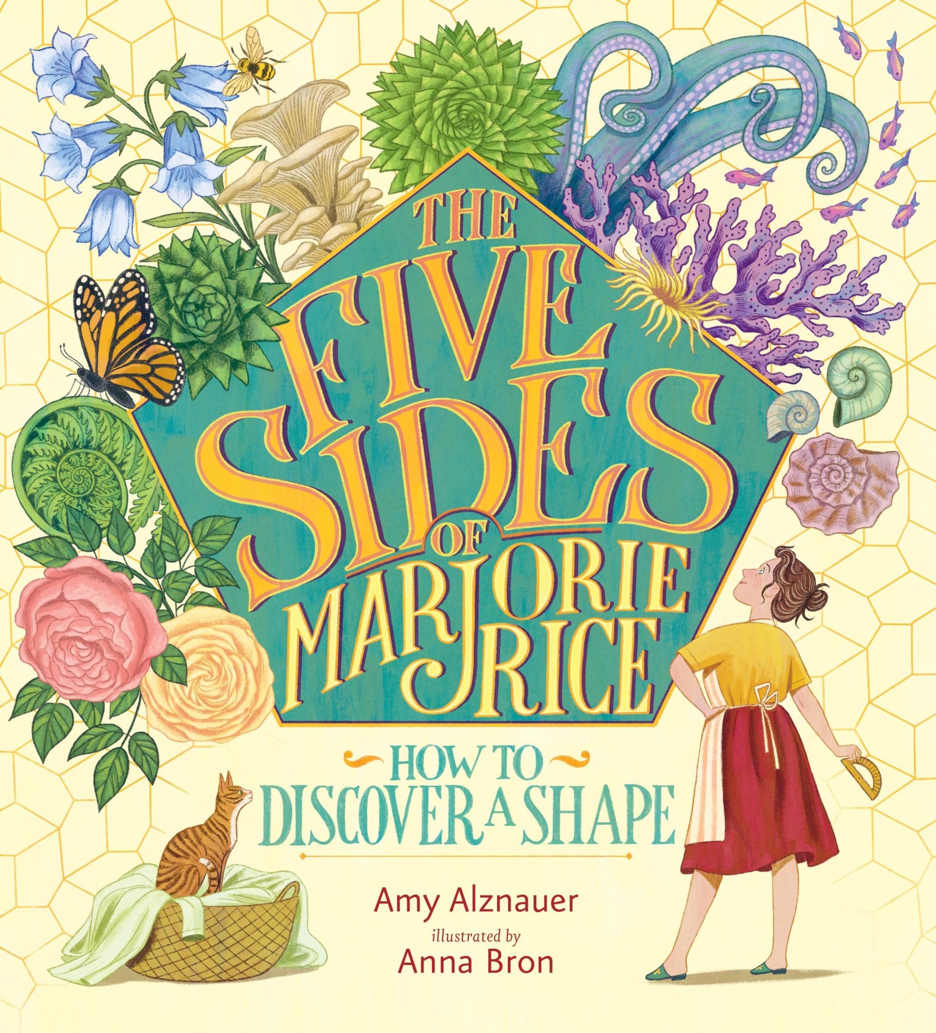 Book cover: Girl with book amid flowers, sea creatures, and text 