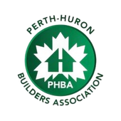 Perth-Huron Builders Association logo: green circle with white maple leaf and house, PHBA text around edge