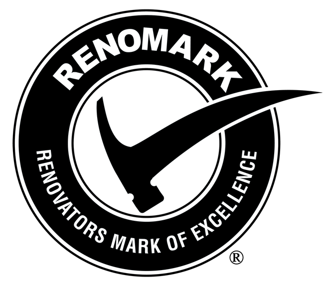 RENO MARK logo with a black circle and checkmark hammer, “Innovators Mark of Excellence” text