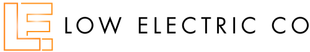 A logo for low electric co. is shown on a white background.