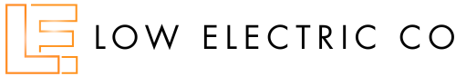 A logo for low electric co. is shown on a white background.