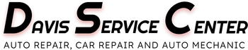 Logo for Davis Service Center: Black text on white background with a shadow effect. Text is