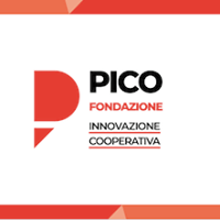 A red and black logo for pico fondazione innovatione cooperativa