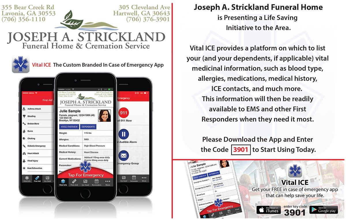 Joseph A. Strickland Funeral Home & Cremation Service Vital Ice