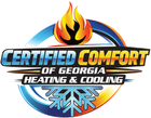 Certified Comfort of Georgia logo in blue and yellow representing heating and cooling HVAC services in North Georgia