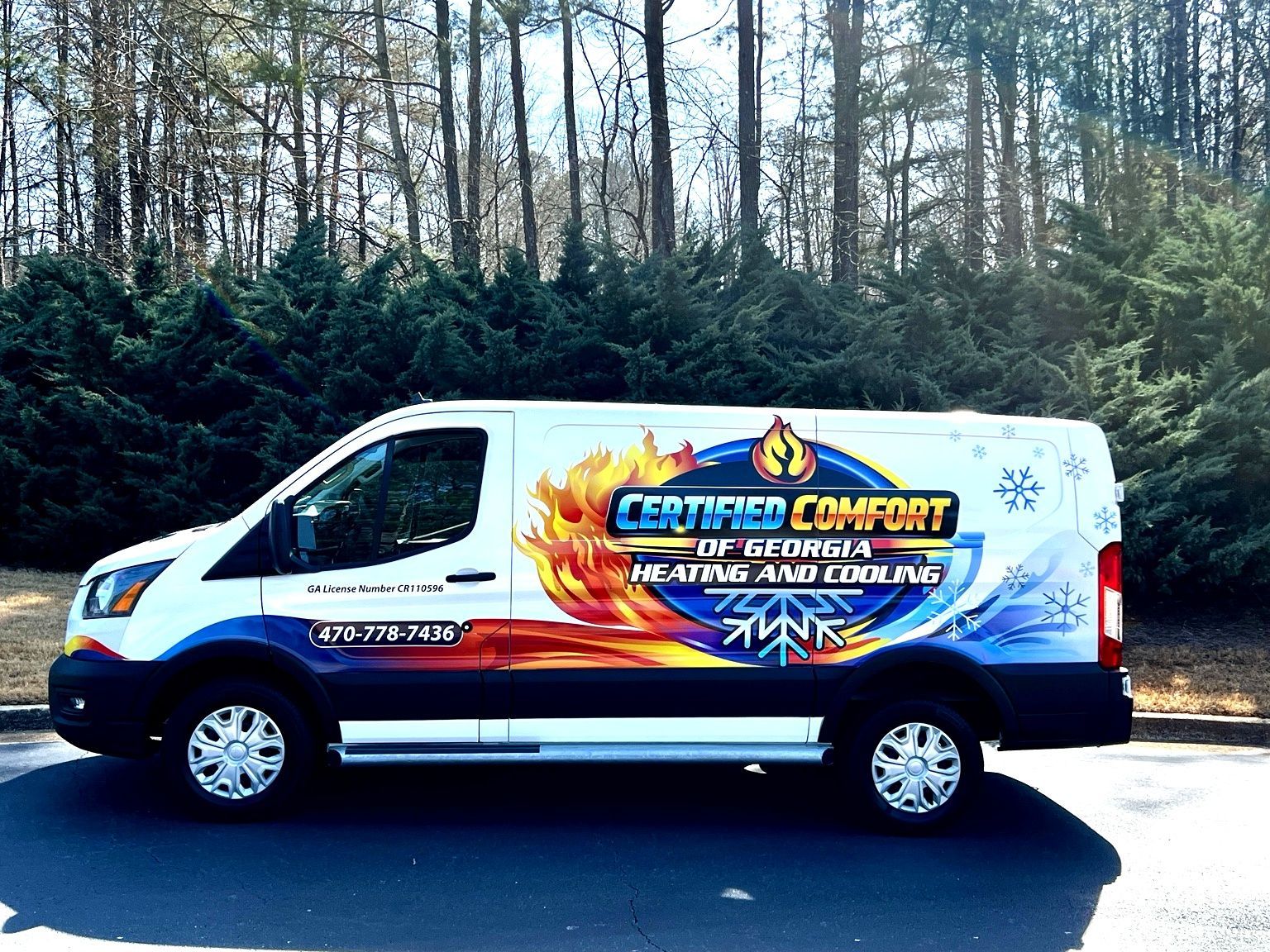 Certified Comfort of Georgia van wrapped with heating and cooling imagery in Jefferson GA