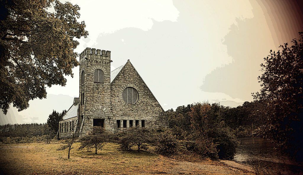 a large stone building with a tower on top of it in Vermont