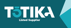 A blue and white logo for totika listed supplier