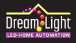 Dream Light logo: Yellow house shape above a string of colored lights, white text on black background, "LED-HOME AUTOMATION."