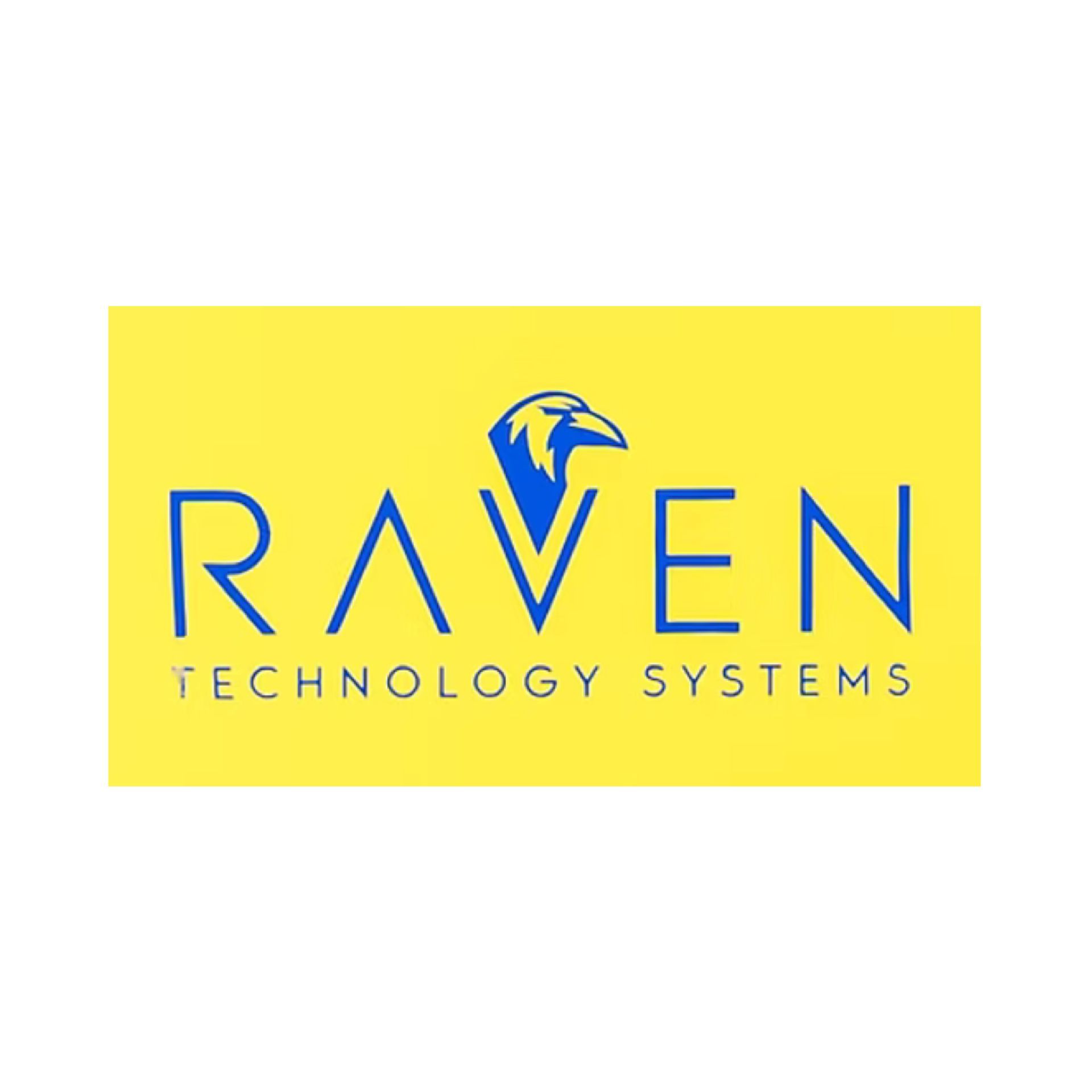 A yellow and blue logo for raven technology systems
