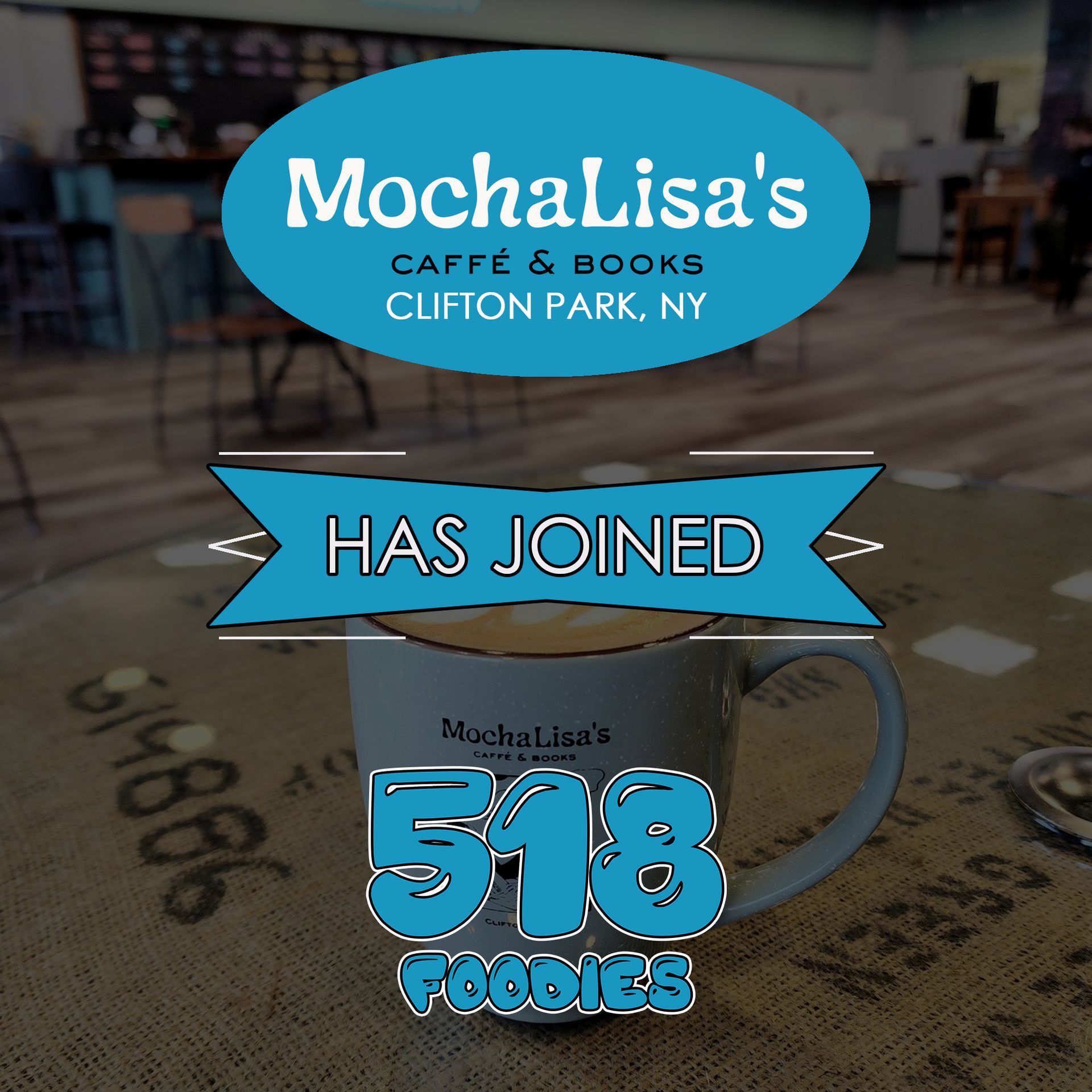 An advertisement for mocha lisa 's caffe & books in clifton park ny