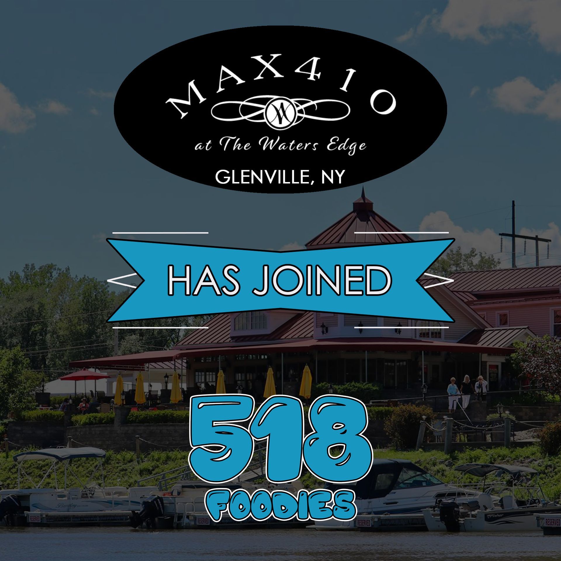 An advertisement for max410 at the waters edge in glenville ny