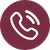 Ícone de telefone branco com ondas sonoras sobre um fundo circular vermelho escuro.