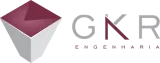 Logotipo da GKR Engenharia, com forma geométrica e texto.