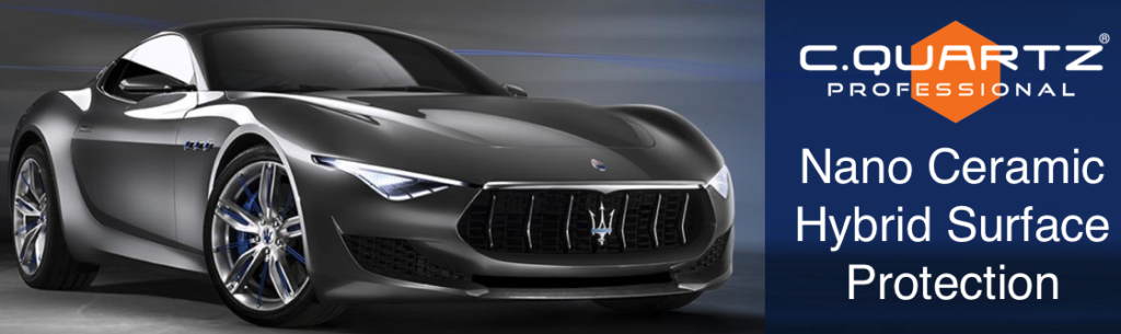 Yellow sports car with CQFR process steps: Inspect, Decontaminate, Polish, Refine, Client Approval.