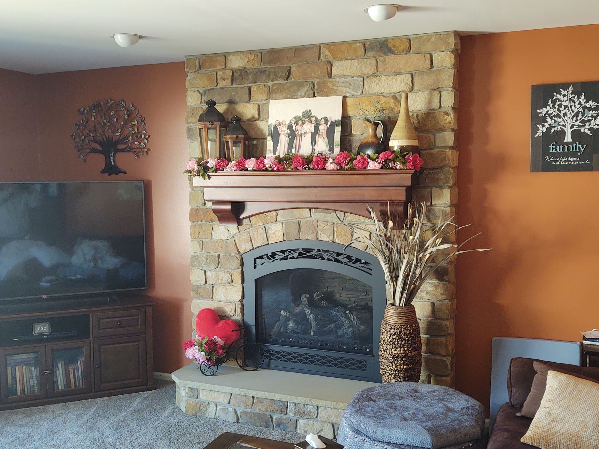 Natural Fireplace — Modern Fireplace With Brick Wall in Lan ghorne, PA