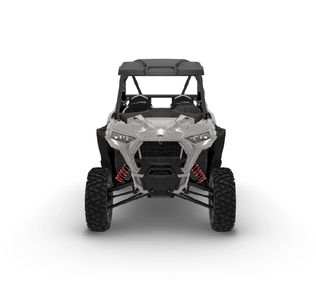 front view of grey and black Polaris RZR Trail S 2 seater